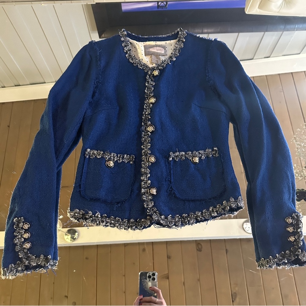 Cutest boucle tweed blazer lady jacket size small